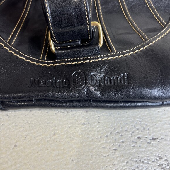 RARE New MARINO ORLANDI ITALY Handbag Tote Sling Shoulder  MARINO ORLANDI ITALY Handbag Tote Sling Shoulder Bag Leather BLACK 3228 Elegant
